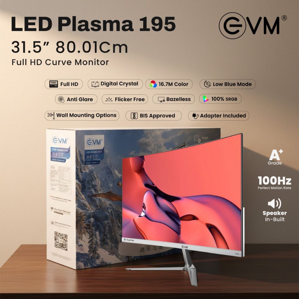 EVM Curved LED Monitor 32" FHD VA 100Hz with HDMI | VGA | Speaker (195 Plasma LED) White view 2